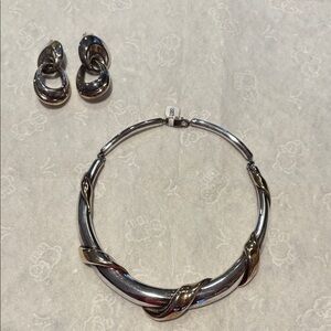 Elegant Sterling Silver and Gold Necklace and Earring Set NWT